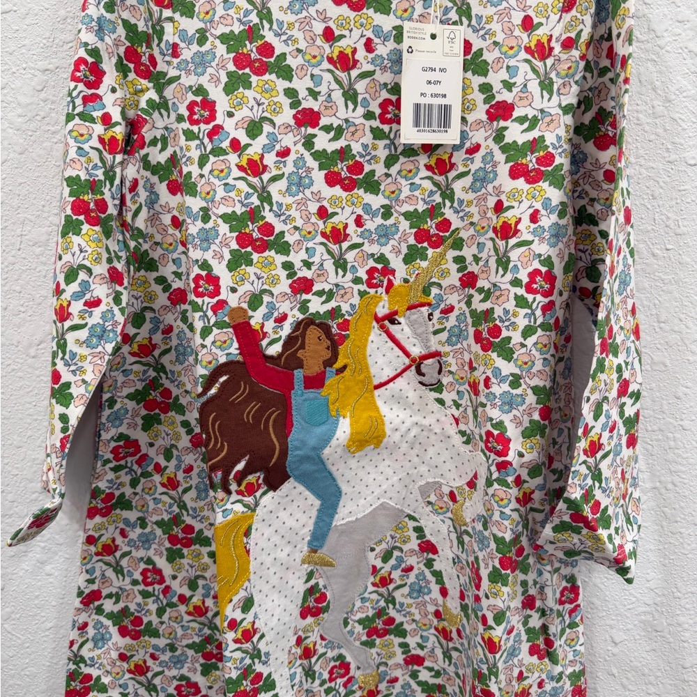 Mini Boden Floral Unicorn Dress - Red, Green, Yellow